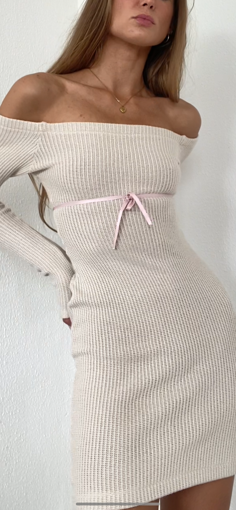 One of the kind off the shoulder knit dress