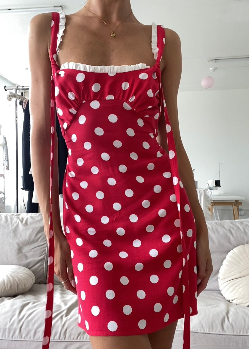One of the kind polka dot dress in red