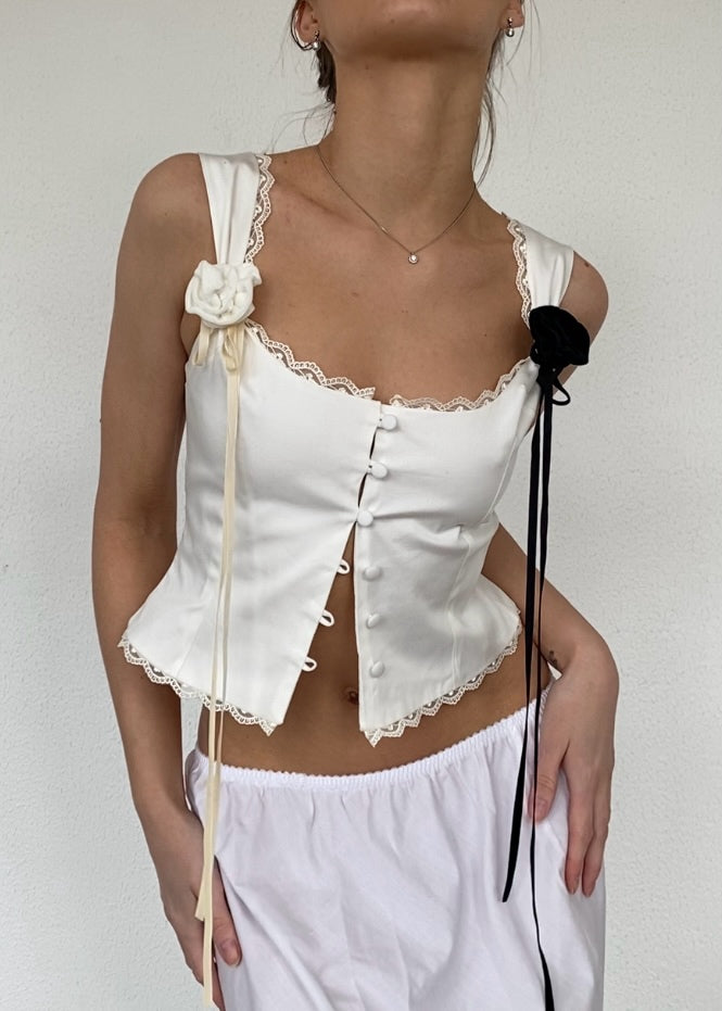 Sleeveless Vintage lace top ivory