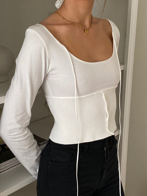 Ribbed Waistband Top Ivory