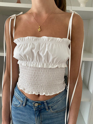 Shirred Bodice Top White