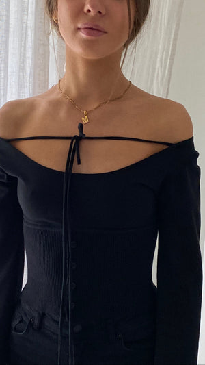 Ribbed Waistband Top Black