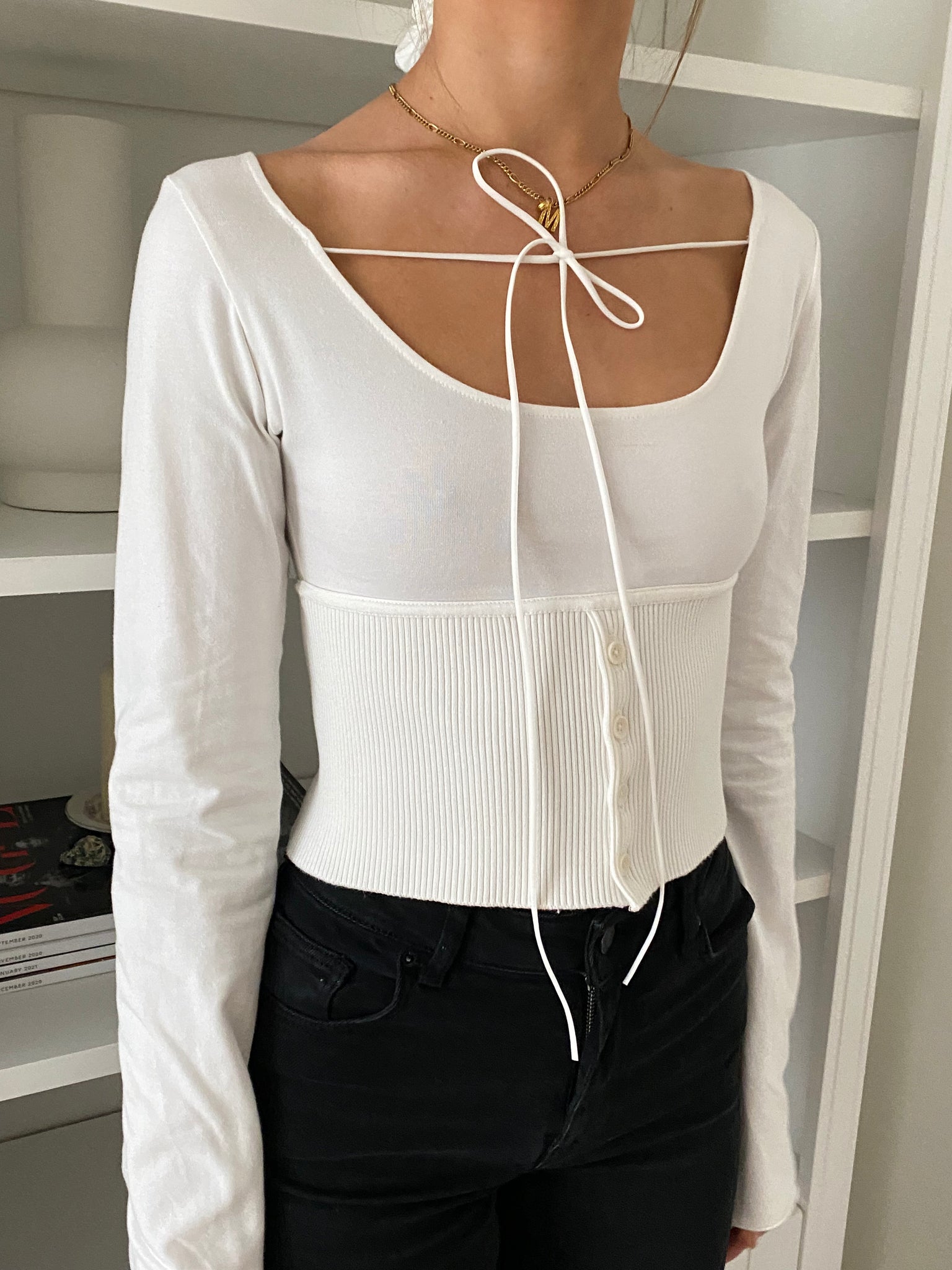 Ribbed Waistband Top Ivory