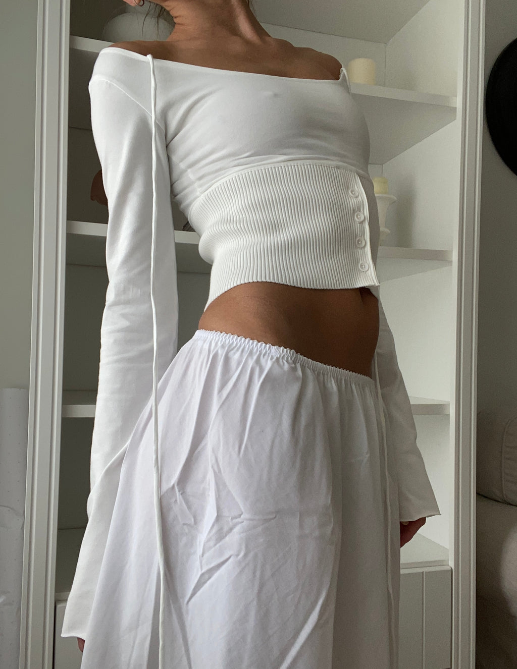 Ribbed Waistband Top Ivory