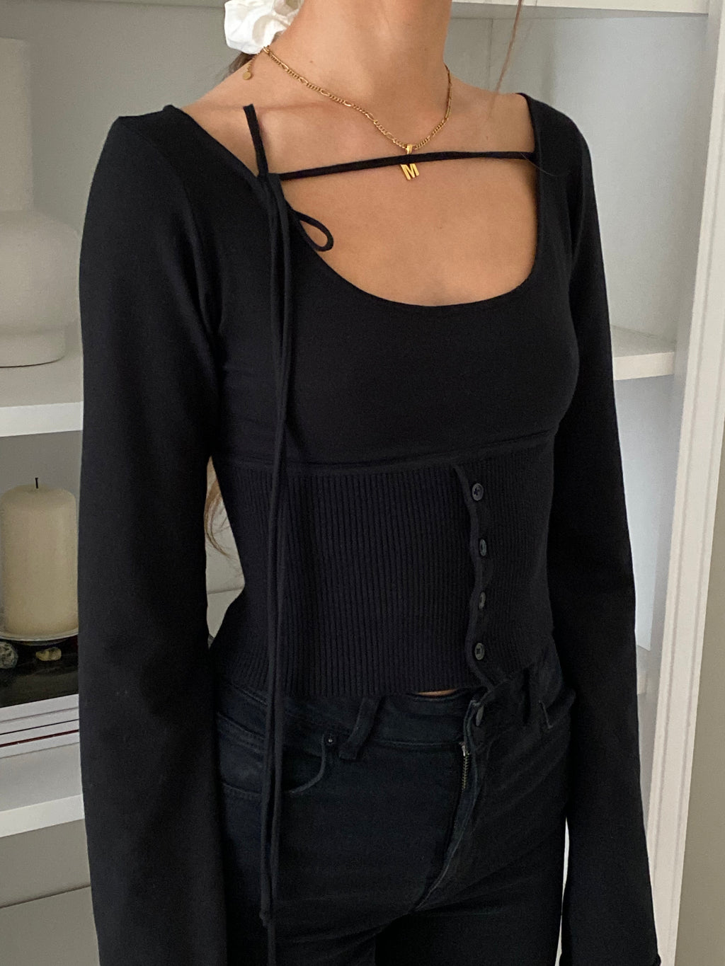 Ribbed Waistband Top Black