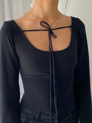 Ribbed Waistband Top Black